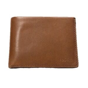 Fossil Derrick 1482 Brown Leather Bifold Wallet with Coin Pocket and ID Window